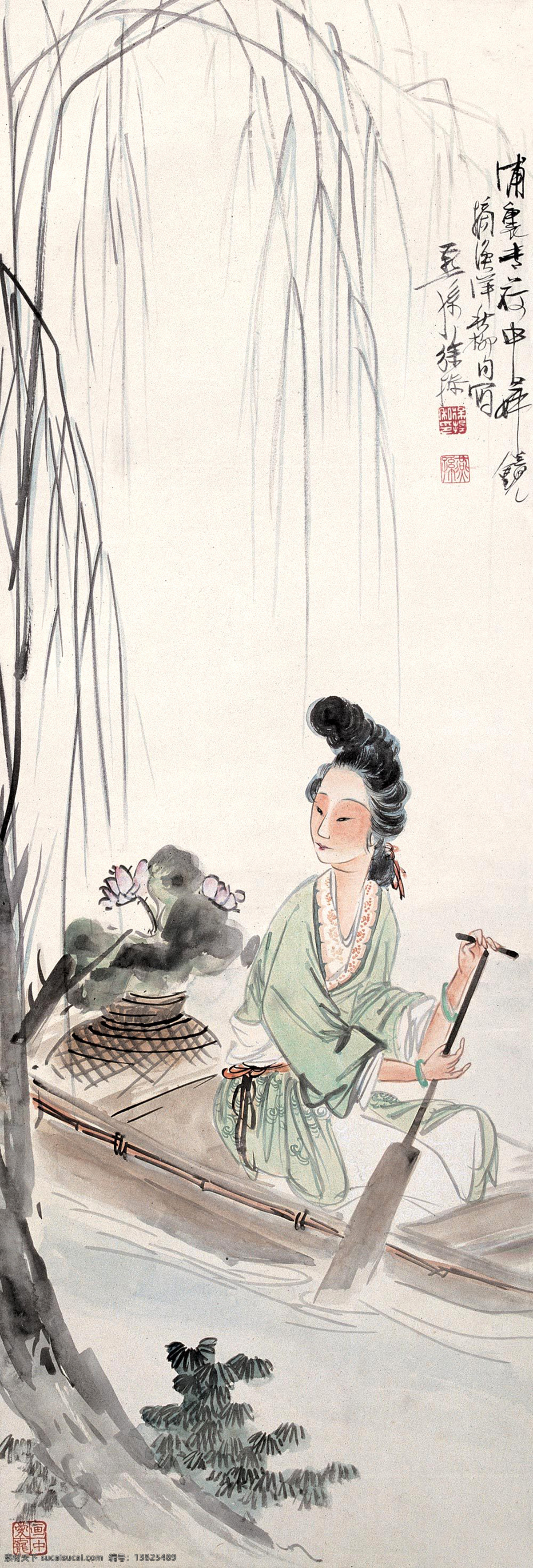 仕女图 工笔画 古画 牡丹花 人物 水墨 水墨画 中国画 国画屏风 文化艺术