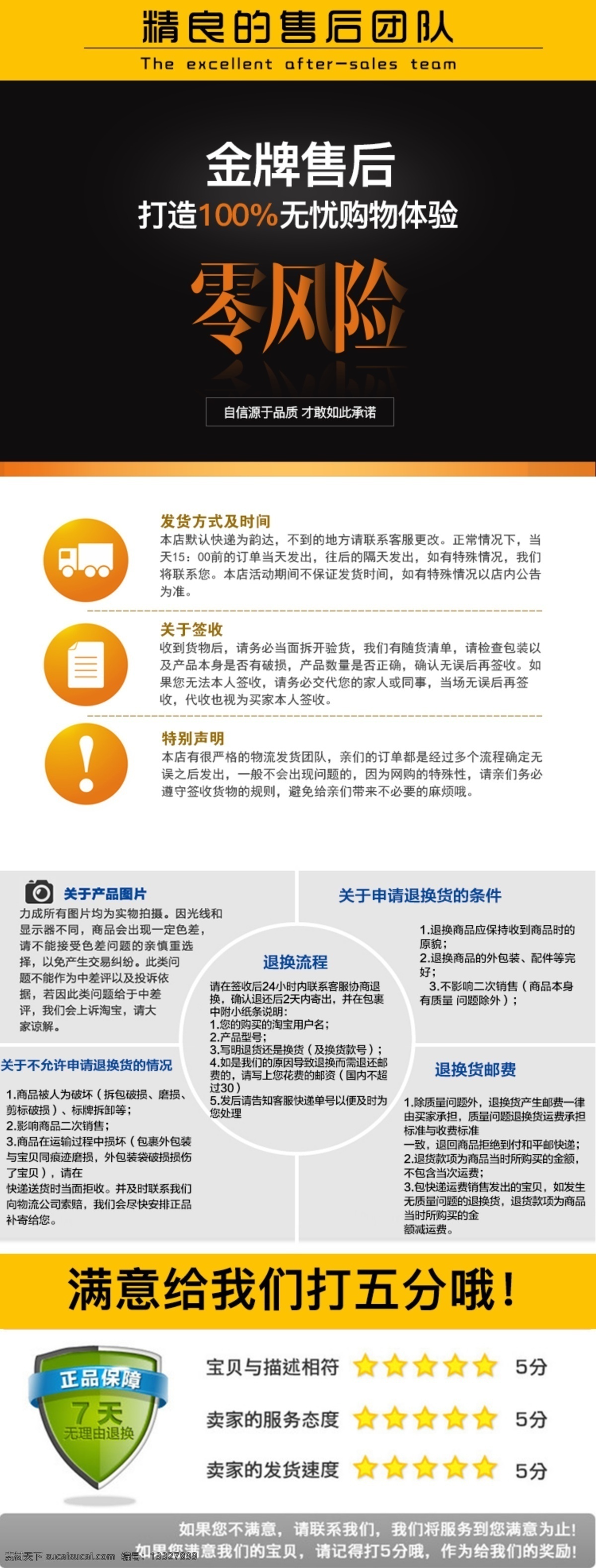 售后 零风险 团队 白色 金牌 详情页售后