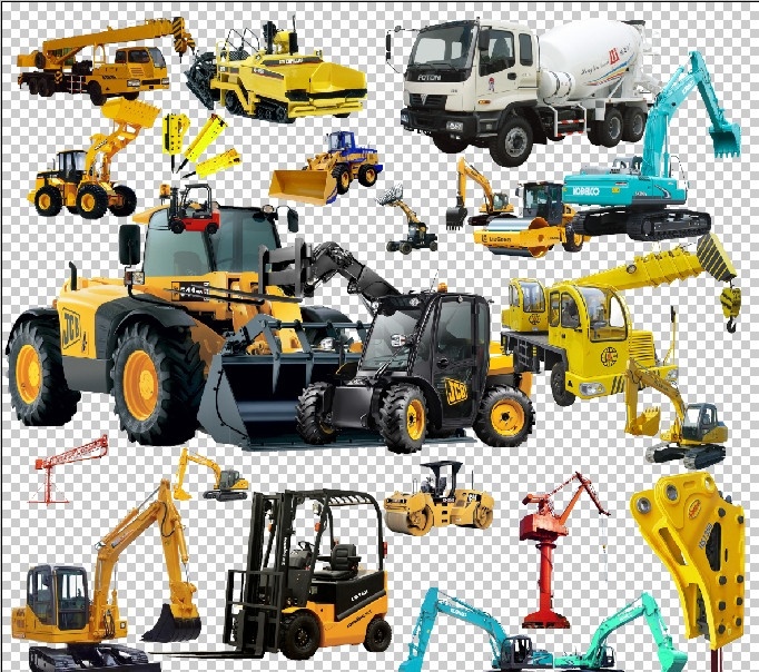 建筑工程车辆 铲车 钩机 塔吊 吊车 破碎锤 破碎机 起重机 推土机 泥浆机 搅拌机 压路机 铺路机 叉车 分层 源文件