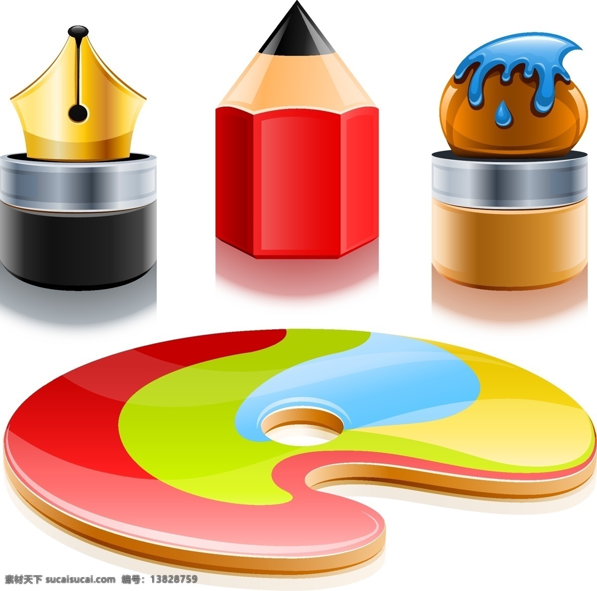可爱 艺术 笔 矢量 学习用品 艺术笔 美工笔 彩色涂料 可爱艺术笔 矢量图 其他矢量图