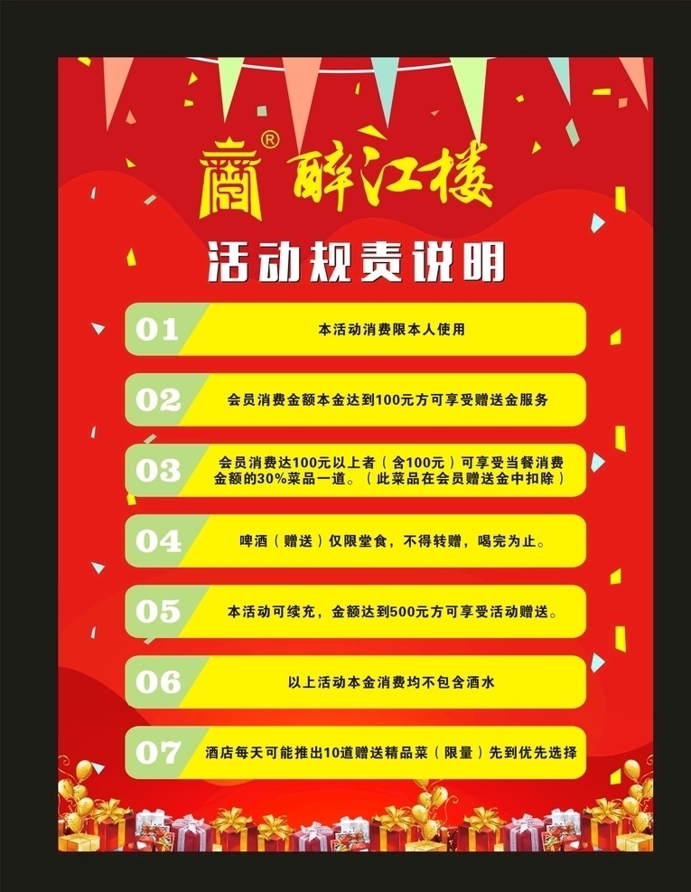 活动说明 年会活动 游戏说明 商业活动设计 大字报 优惠 三重礼 转发图 餐饮海报 餐厅活动 酒店活动 活动介绍 规则说明 红色海报 红色背景 喜庆背景 礼品 活动礼品 招贴设计
