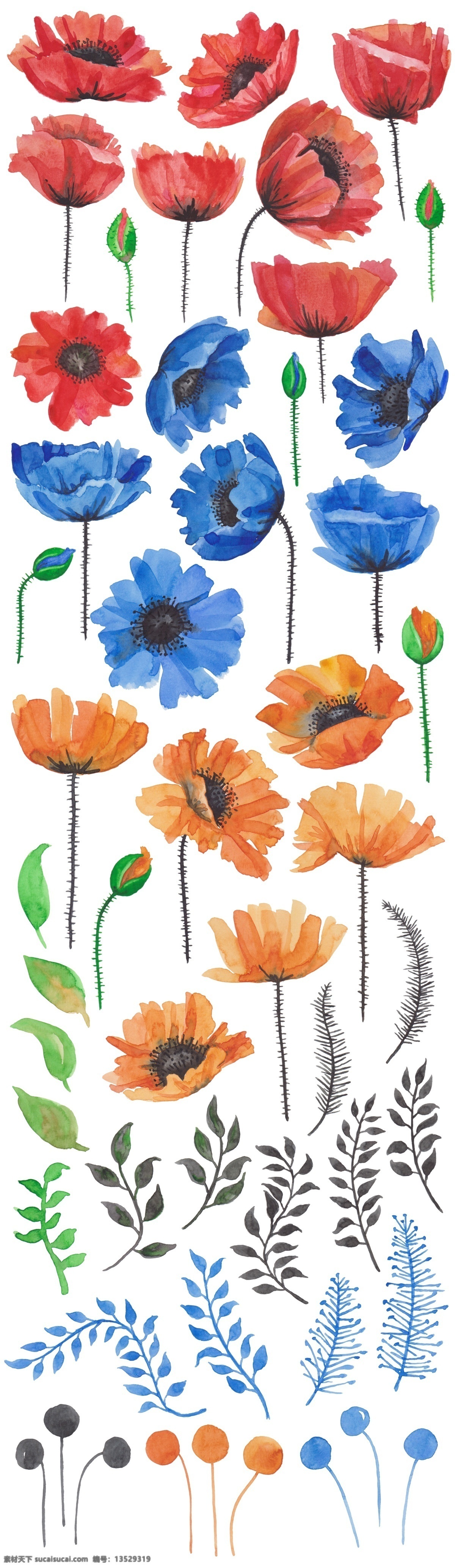 多彩 盛开 花朵 源文件 海报设计装饰 花卉 设计素材 淘宝素材 形态各异 装饰