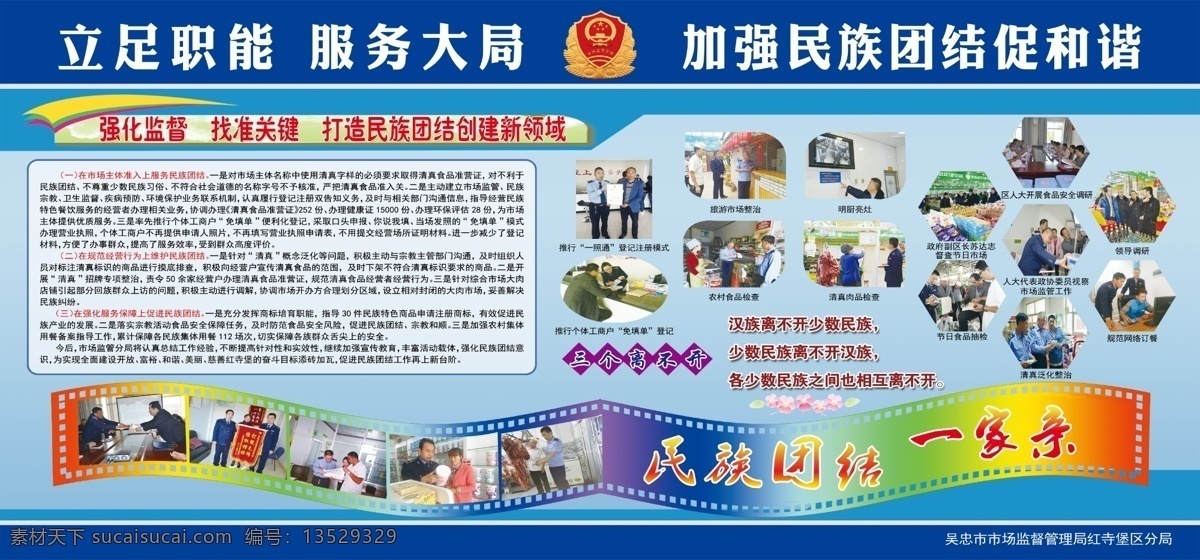 市场 监督 民族 团结 展板 强化监督 找准关键 民族团结 创建新领域 市场监管 分层