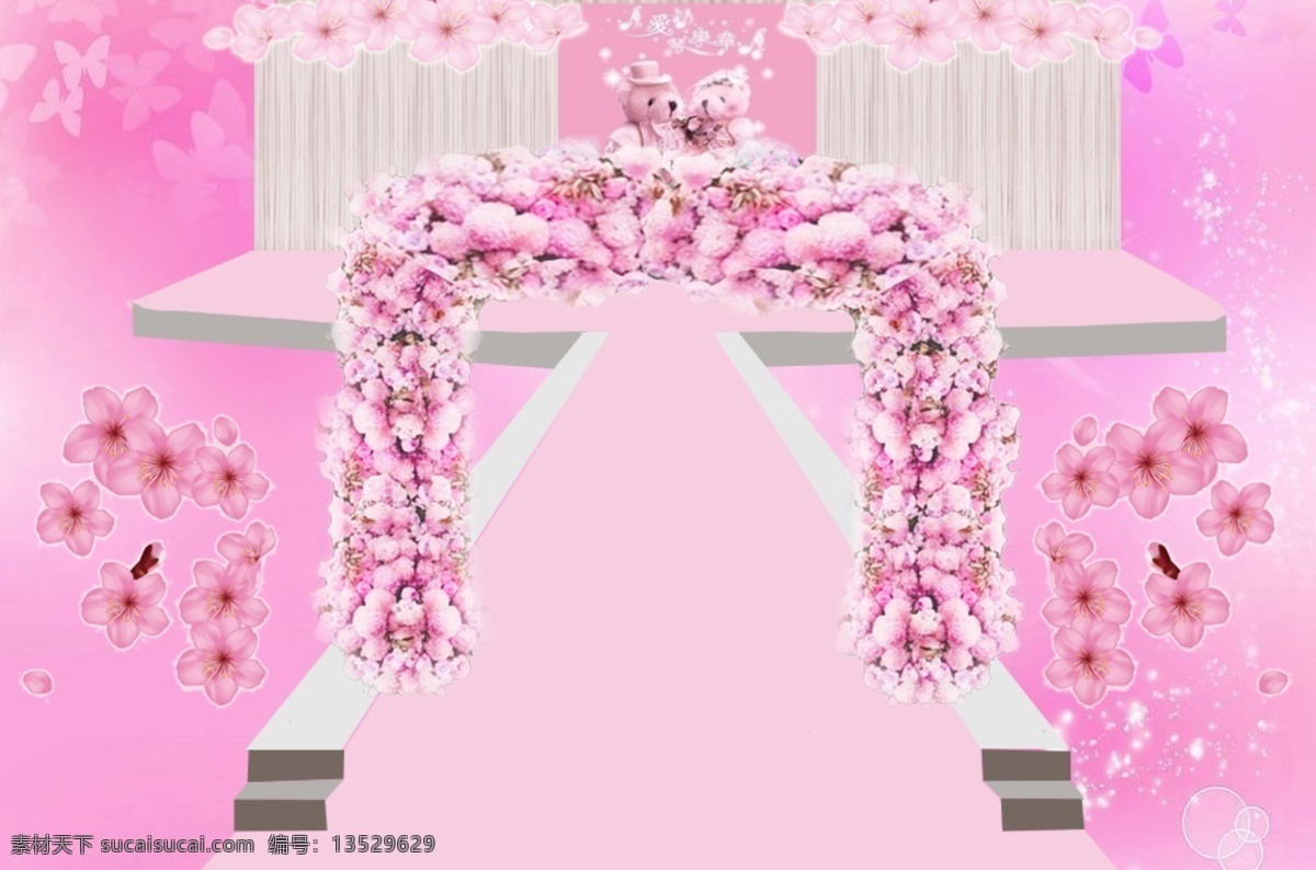粉色 婚礼 装修 效果图 桃花 粉色背景 婚礼效果图 小清新 装饰花朵 大理石台面