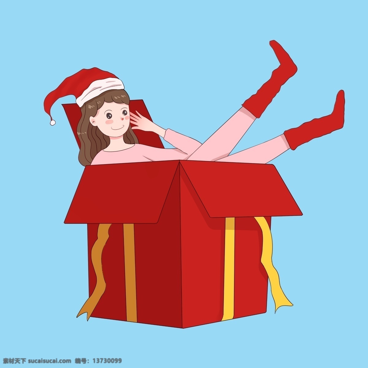 礼物 盒 里 圣诞 少女 手绘 礼物盒 圣诞少女 圣诞素材