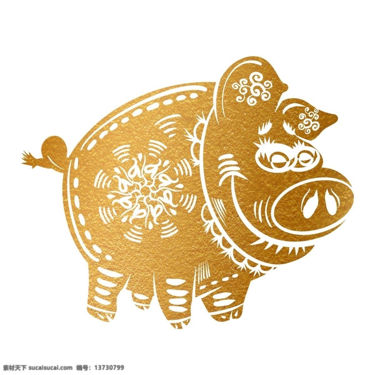 可爱 剪纸 过新年 春节 除夕 2019 新年 手绘 卡通 猪 2019年 猪年 镶金剪纸猪