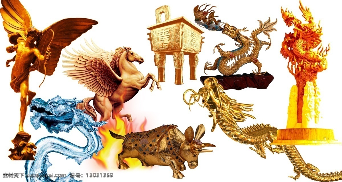 高精素材 金龙 水龙 龙吐珠 金牛 金色丘比特 金马 黄金鼎 psd素材 金 龙图案 分层 源文件库