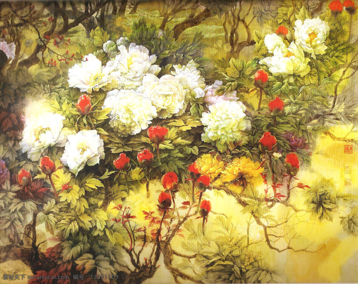 芬芳 国画艺术 红牡丹 花卉画 花木 花香 画 绘画书法 浓香设计素材 浓香模板下载 浓香 中国画 工笔重彩画 现代国画 牡丹花 白牡丹 黄牡丹 叶子 浓艳 牡丹园 书法 印章 国画集14 文化艺术 装饰素材 雕刻 图案