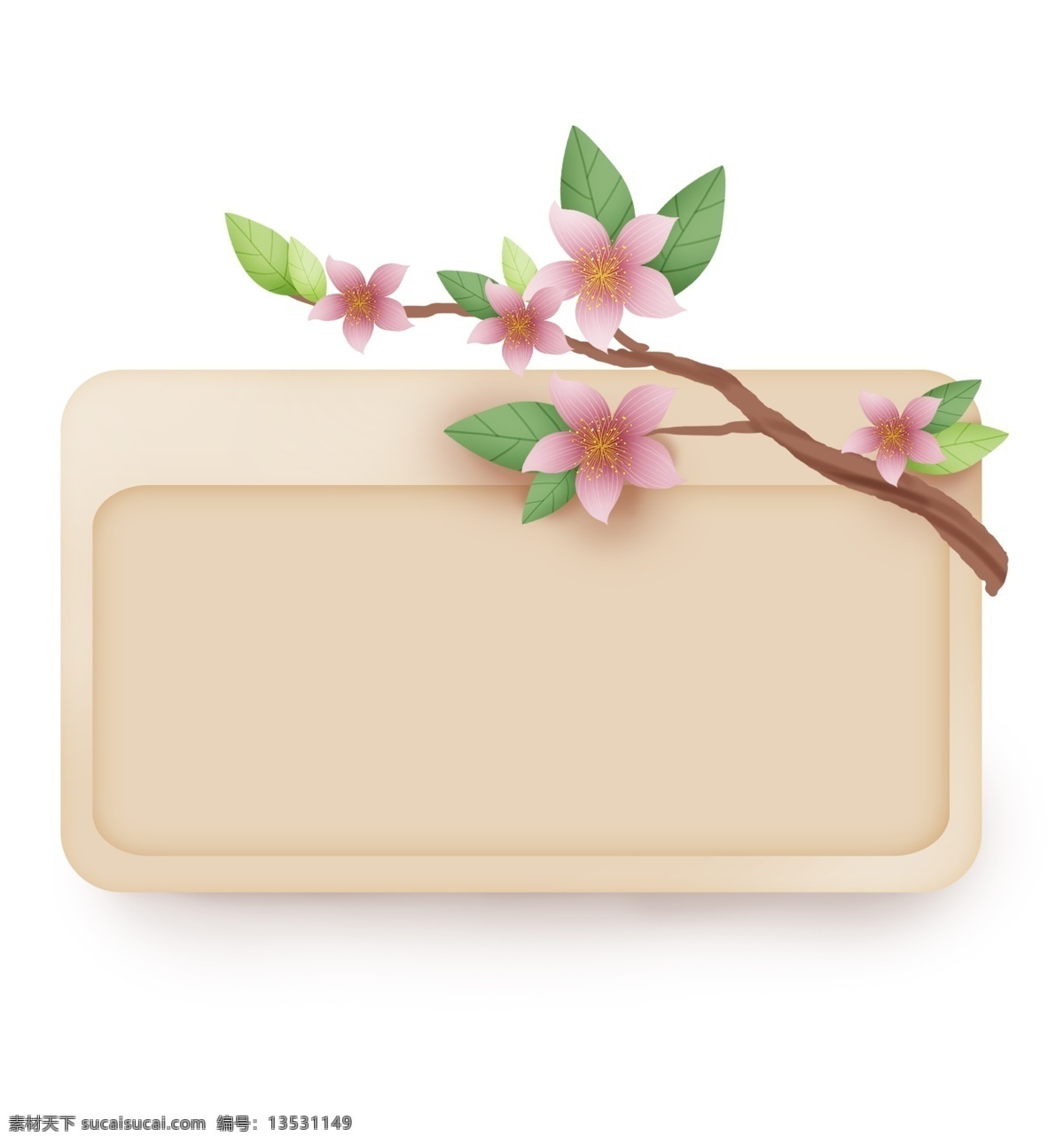 淡 粉色 桃花 立体 文本 框 植物 春天标题框 花朵 绿色 桃花对话框 春季 文字 春天文字框 叶子