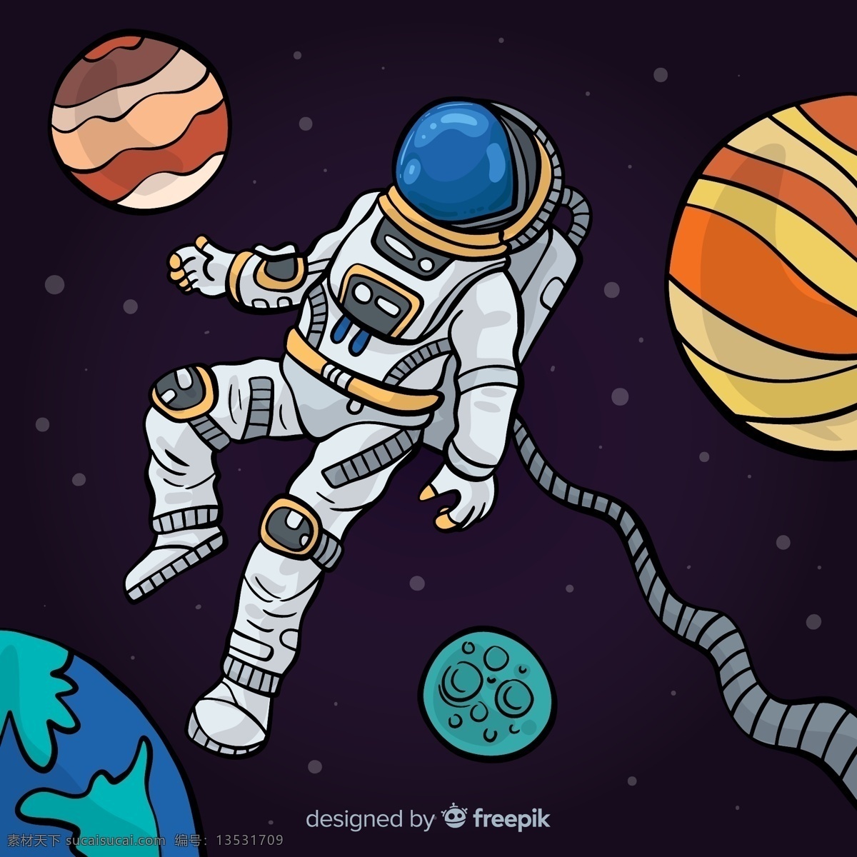 彩绘 遨游 太空 宇航员 地球 金星 太阳系 科技 探索 宇宙 动漫动画 动漫人物