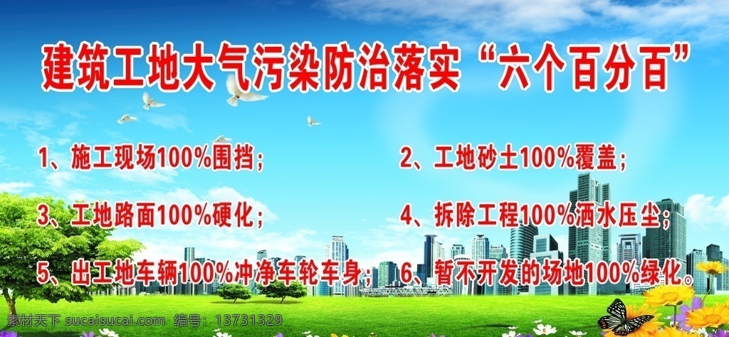 六个百分百 建筑工地 大气污染 防治落实 城市 宣传栏 展板 展板模板