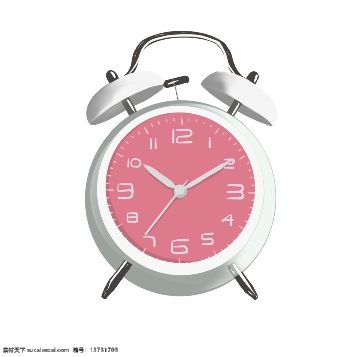 粉色 闹钟 手绘 插画 漂亮的闹钟 粉粉的闹钟 粉色的闹钟 灰色的表针 卡通闹钟 女士闹钟 手绘闹钟