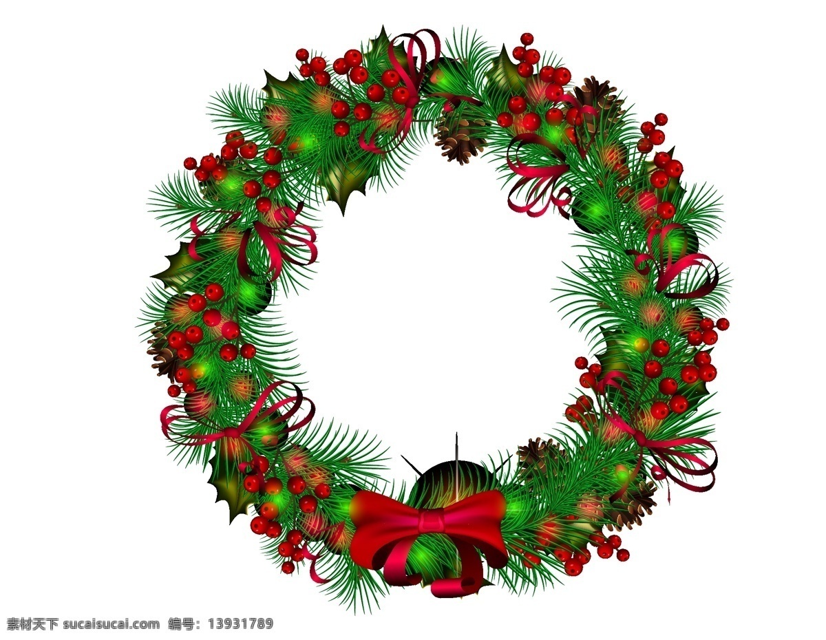 矢量 彩色 圆形 圣诞 装饰 元素 铃铛 圣诞装饰 红色蝴蝶结 ai元素 免扣元素