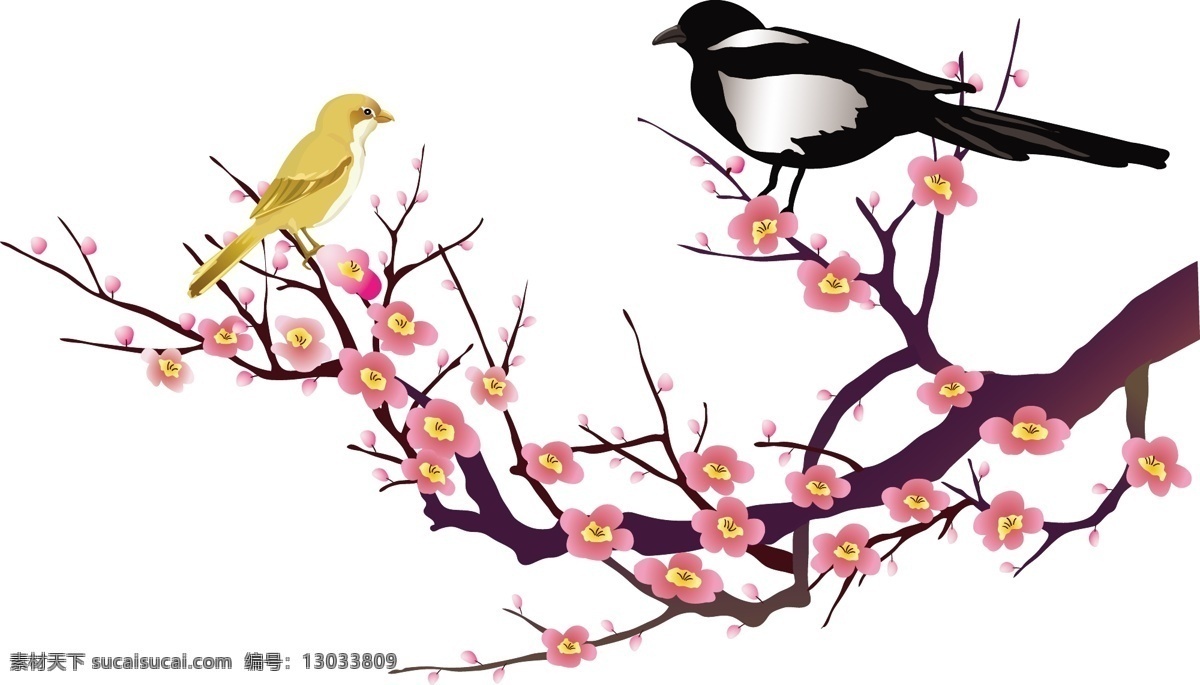 梅花 腊梅 喜鹊 黄鹂鸟 底纹背景 底纹边框 矢量