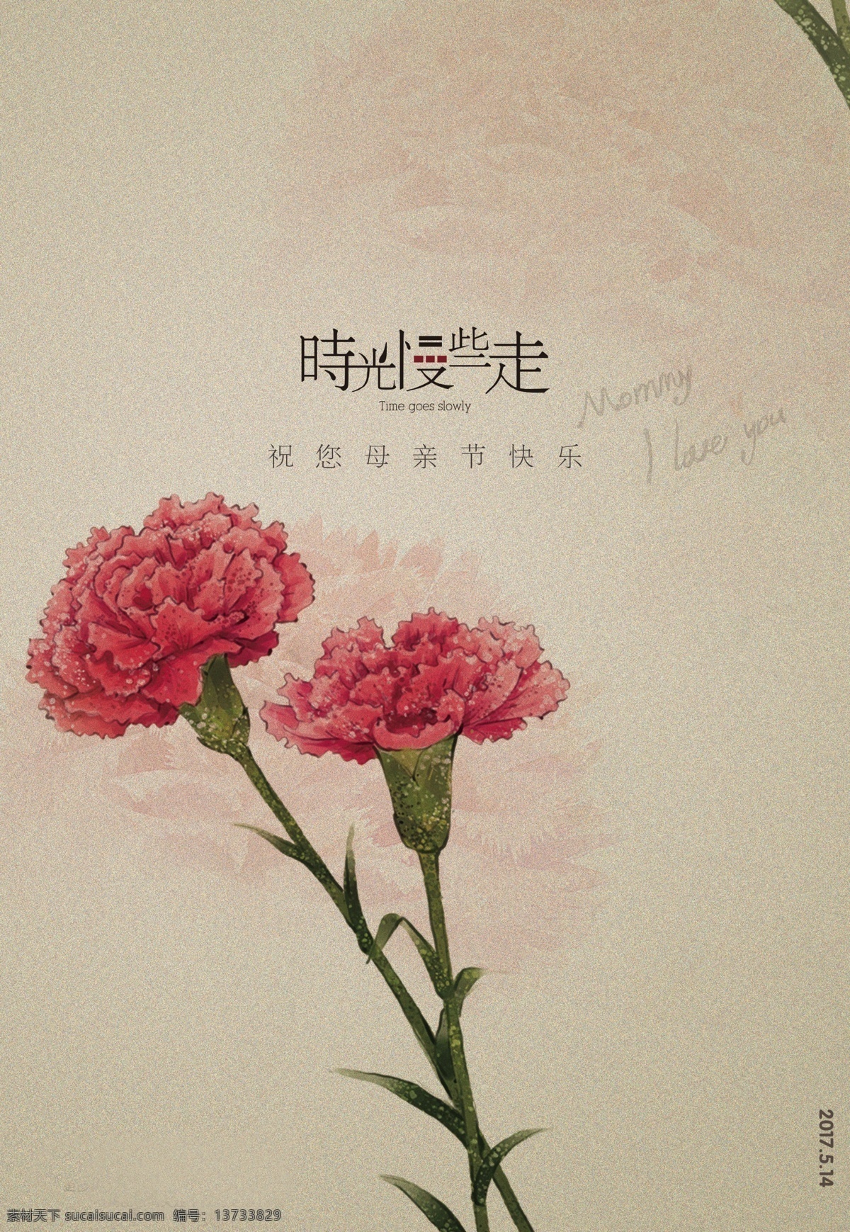 感恩 母亲节 海报 文件 感恩母亲节 康乃馨 时光慢些走 母亲节快乐