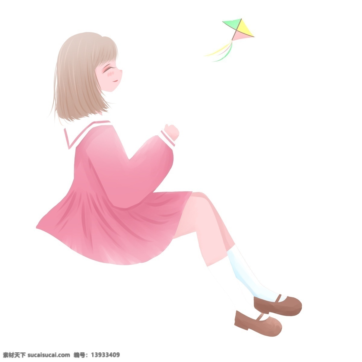 清新 卡通 少女 人物 元素 插画元素 png元素 女孩设计元素 可爱风 放风筝