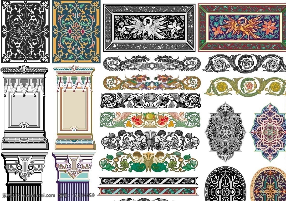 精品 维多利亚 时尚 边角 框 超 经典 时间 黑白 色调 四 底纹边框 花纹花边 维多利亚边框 矢量图库