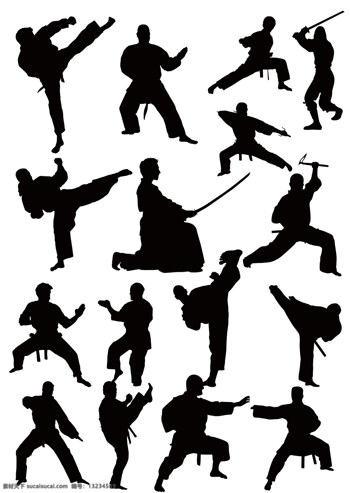 武术剪影 武术 剪影 功夫 人物 动作 武打 分层 源文件