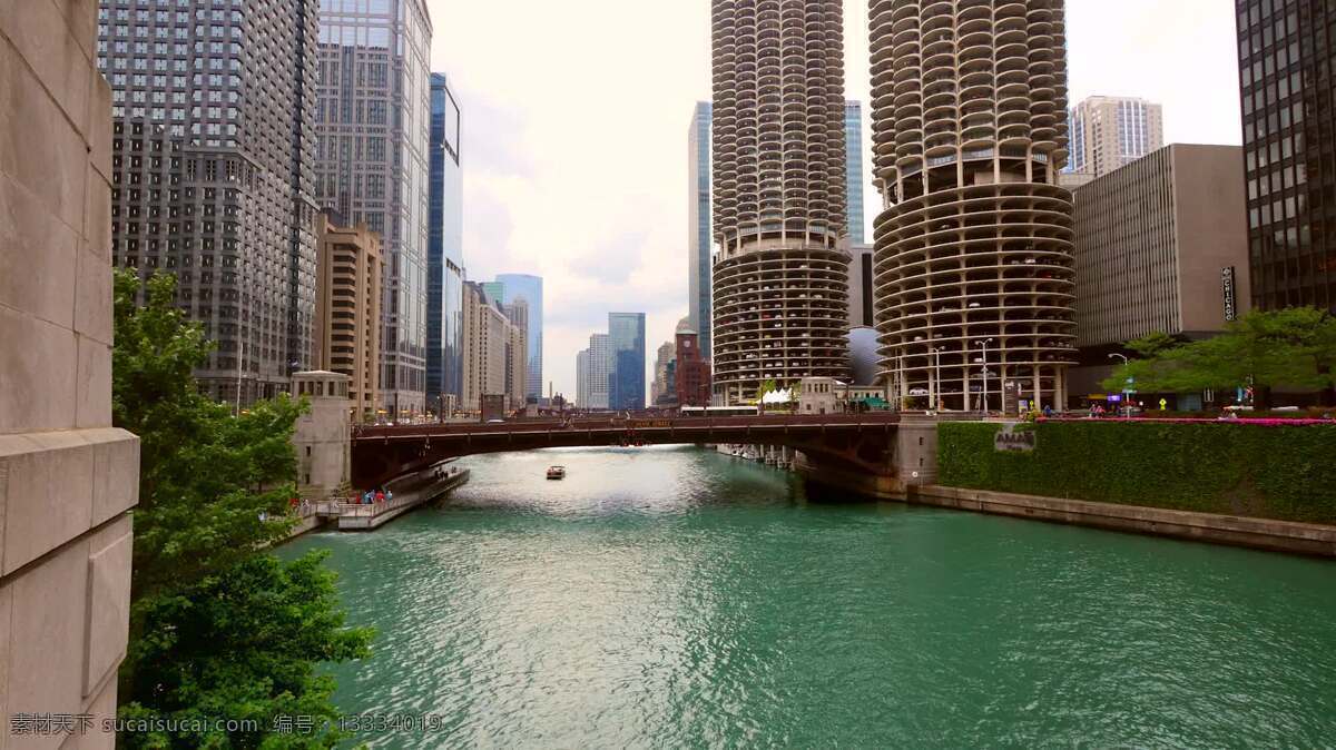 城镇和城市 芝加哥 城市 美国 太阳 夏天 我们 美利坚合众国 高层 市中心 芝加哥河 忙碌的 桥