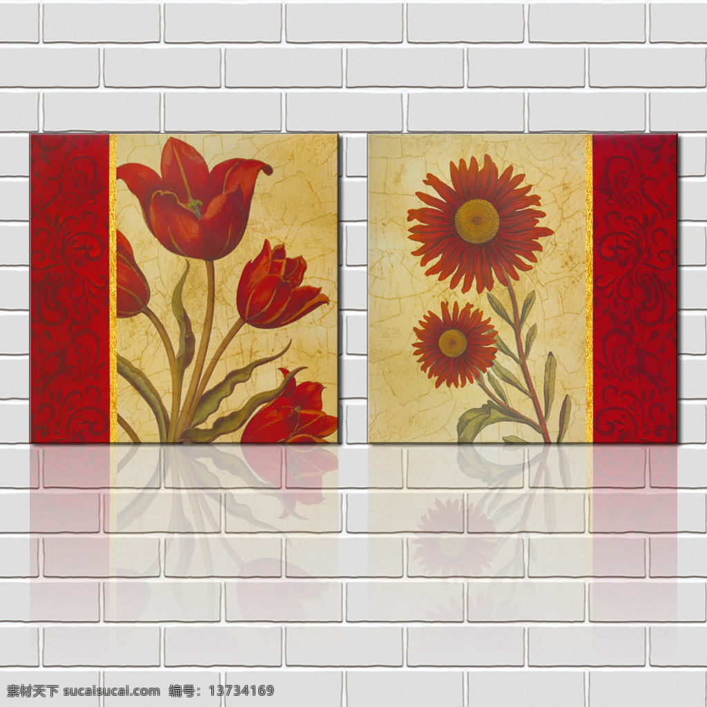 红色花朵壁画 植物 红色 壁画 花朵