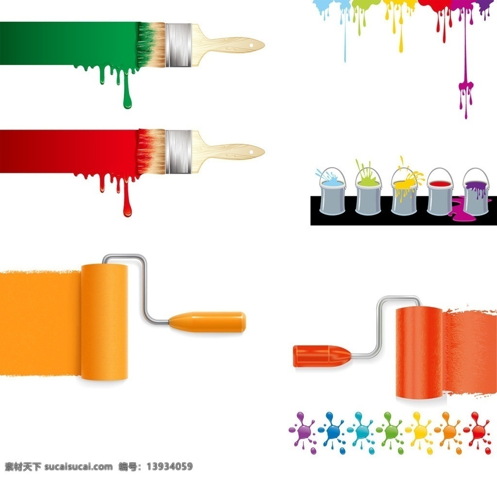 油漆 五颜六色 油漆刷子 油漆桶 色彩 其他设计 矢量