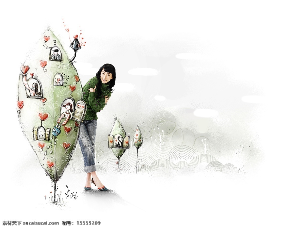 ps 分层 美女 插画 psd素材 ps分层 背景 精细 梦幻 源文件 源文件库 插画集