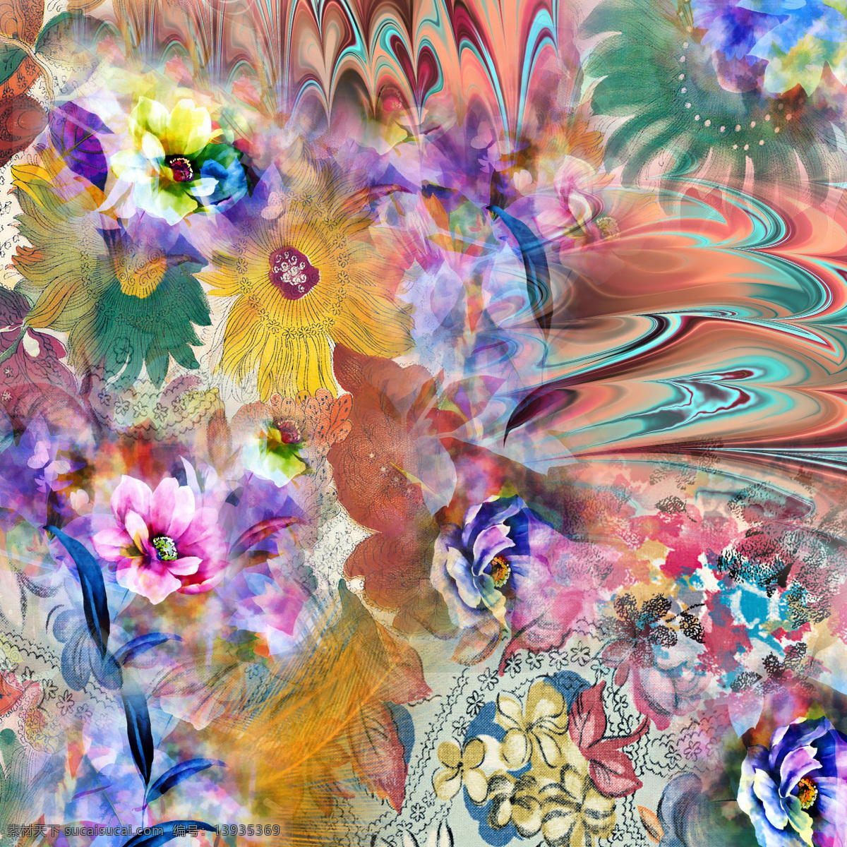 欧美印花手稿 豹纹 花卉 几何 渐变 时尚 花丛 色彩绚丽 装饰 蕾丝 大气 欧式 粗蕾丝 花边花纹 底纹边框
