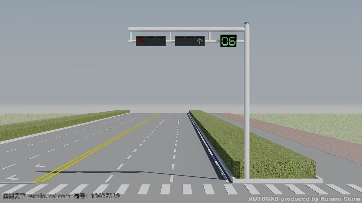 交通信号灯 交通 信号灯 灯杆 标志 路面 3d作品 3d设计