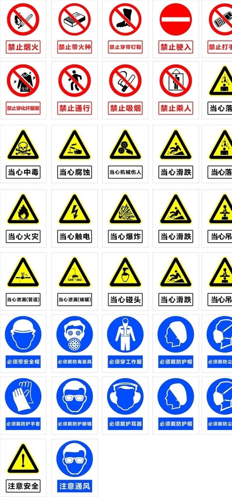 警示牌 标牌 公共标识标志 请戴安全帽 当心滑跌 标志图标