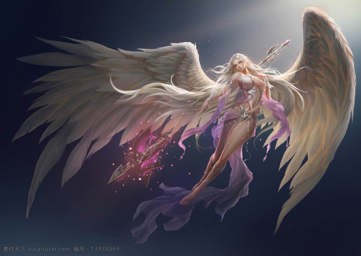 天使 美女 翅膀 法杖 天神 插画集神仙 武将 动漫动画 动漫人物