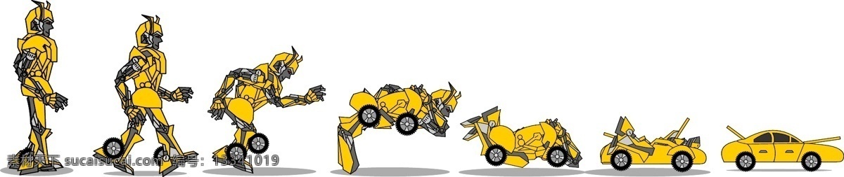 变形金刚 大黄蜂 动画 机器 机器人 卡通形象 科幻 科技 漫画 可爱 大 黄蜂 变形 汽车人 变身 汽车 变形过程 现代科技 矢量 psd源文件