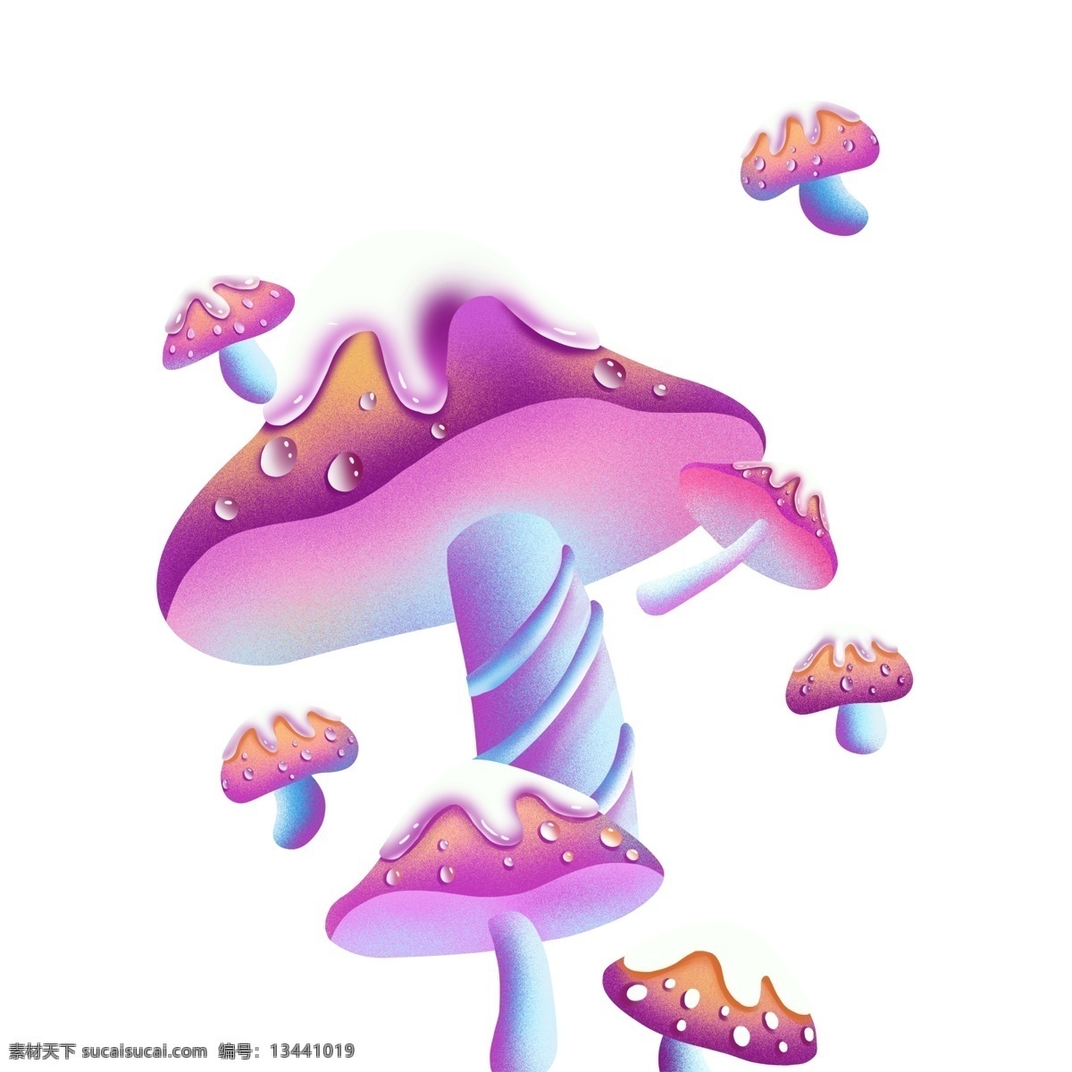 炫彩 液态 蘑菇 装饰 渐变 手绘 绘画 卡通 简约 小清新 彩色