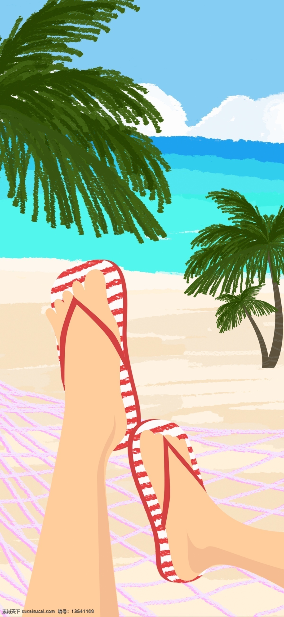 穿 人字 拖 海边 度假 大海 椰子树 吊床 人字拖 沙滩帽 朋友圈配图 公众号配图 文章配图 夏天