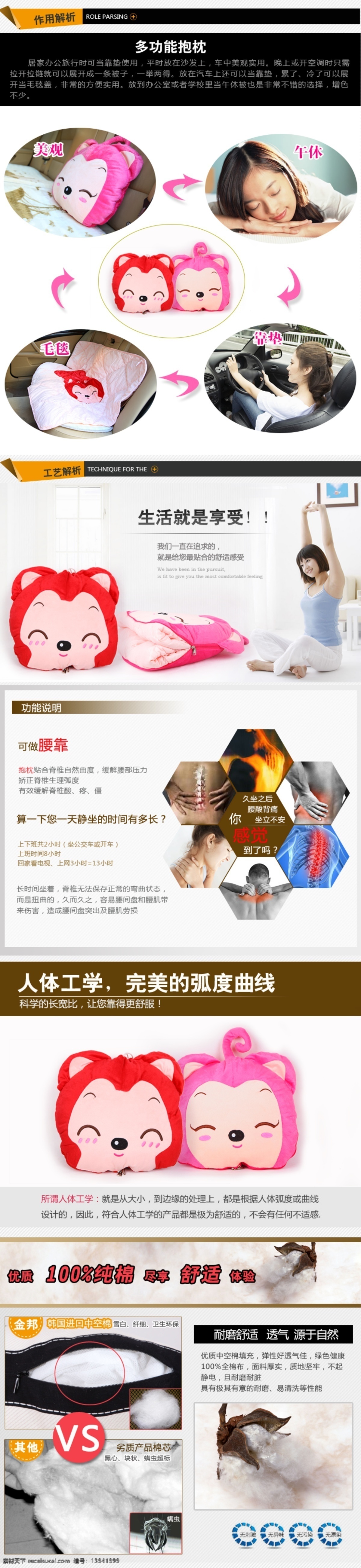 抱枕详情页 枕头描述页 psd源文件 白色