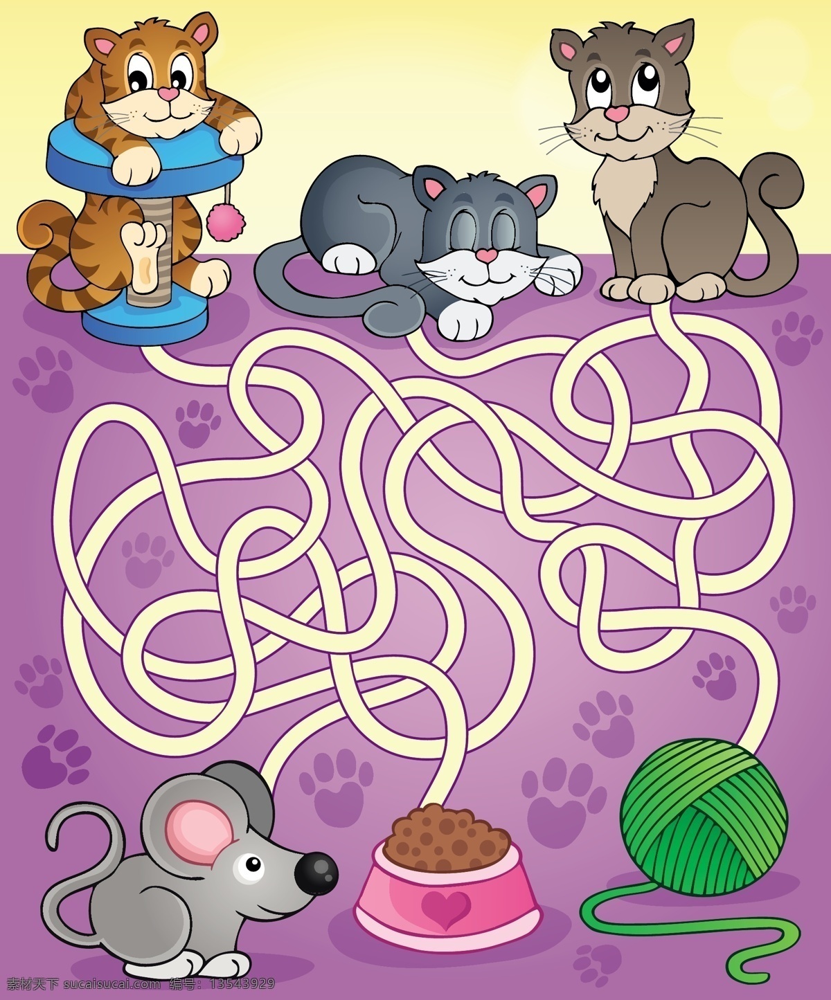 迷宫插图 手绘卡通插画 老鼠 猫 儿童绘画 卡通背景 背景底纹 文化艺术 绘画书法