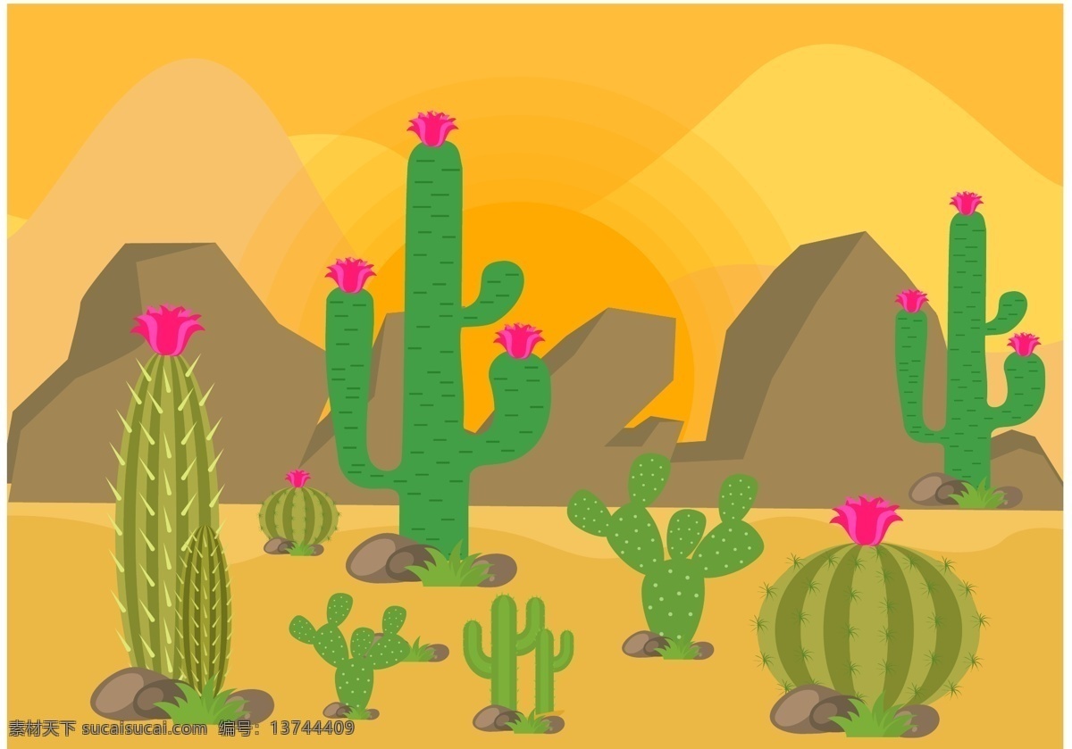 仙人掌 植物 卡通仙人掌 矢量 仙人球 绿色 花背景 生物世界 花草
