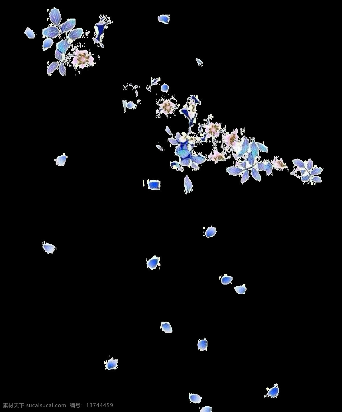 小 清新 蓝色 花瓣 元素 手绘 小清新 蓝色渐变 花鸟 免抠 漂浮