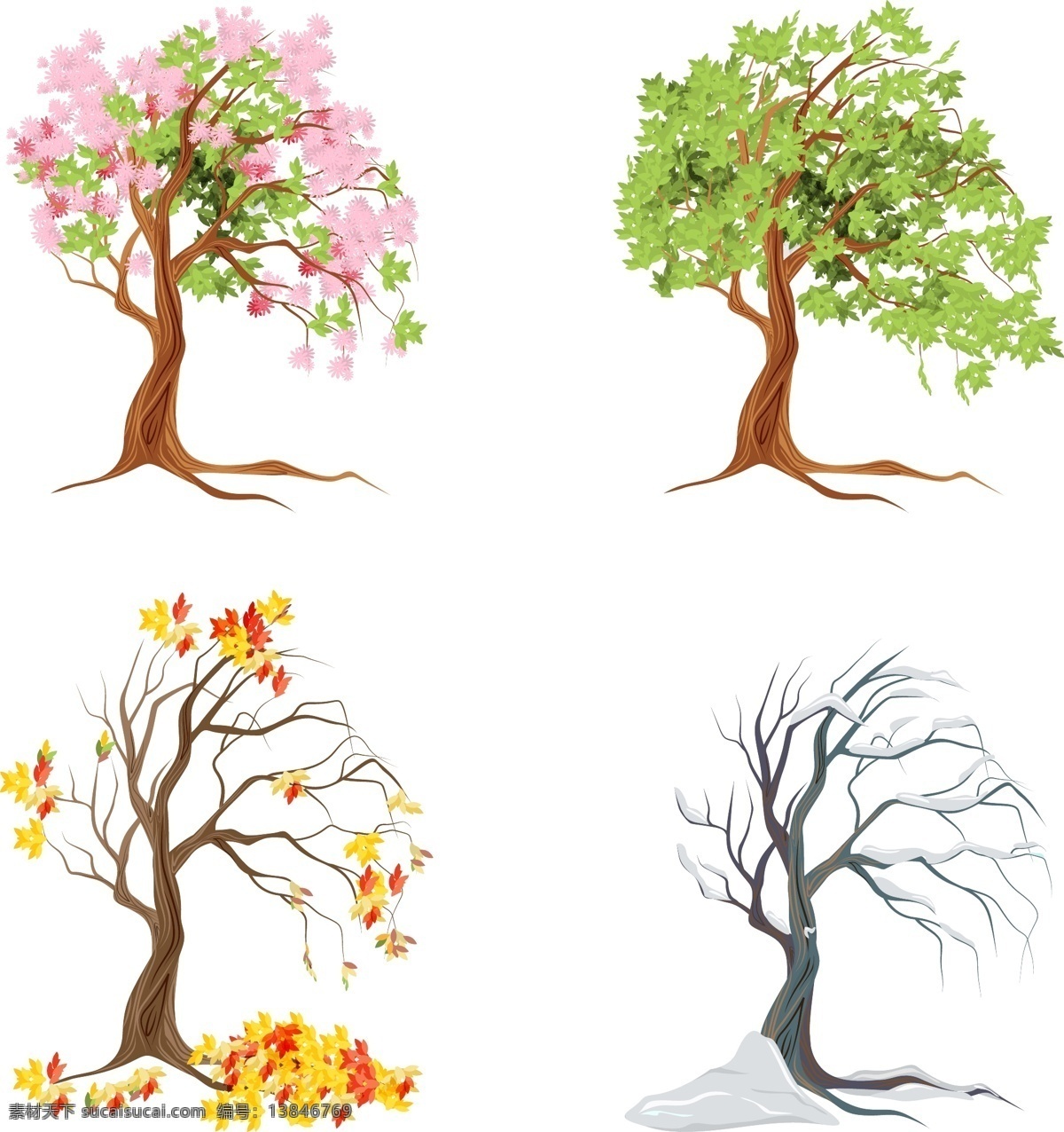 四季树矢量 树 春天树 秋天树 夏天树 冬天树 树素材 卡通设计