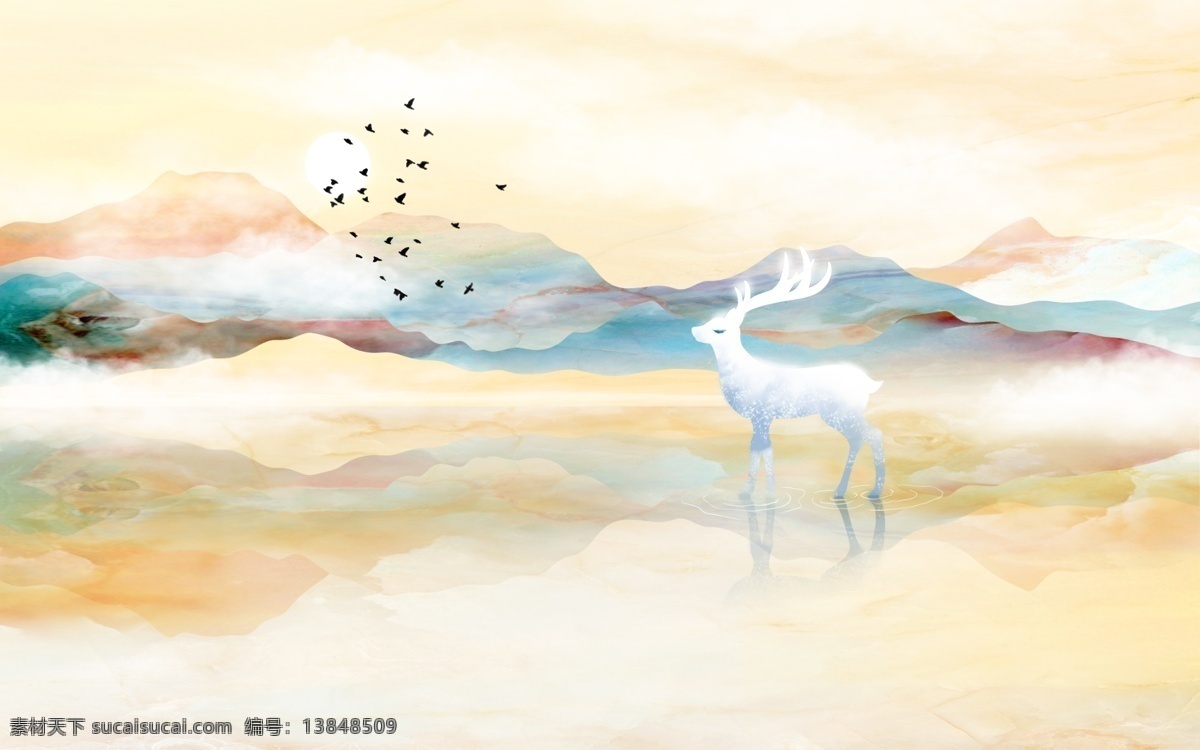 彩色 麋鹿 玄关 屏风 背景 底纹 艺 艺术