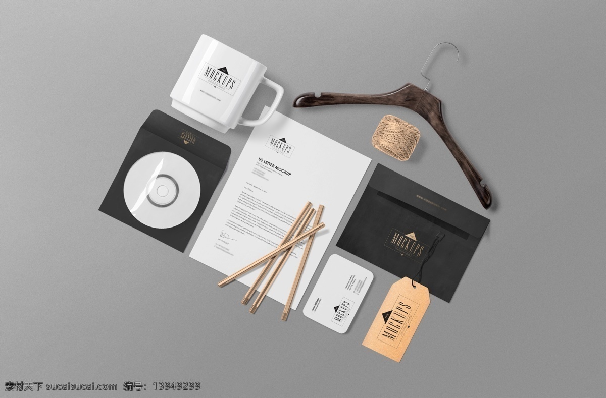 黑白 高端 企业 服饰 vi 样机 杯子 信纸 信封 吊牌 卡片 样机模板 vi样机 企业vi样机 服饰vi样机 衣架 马克杯 cd 唱片 铅笔 名片