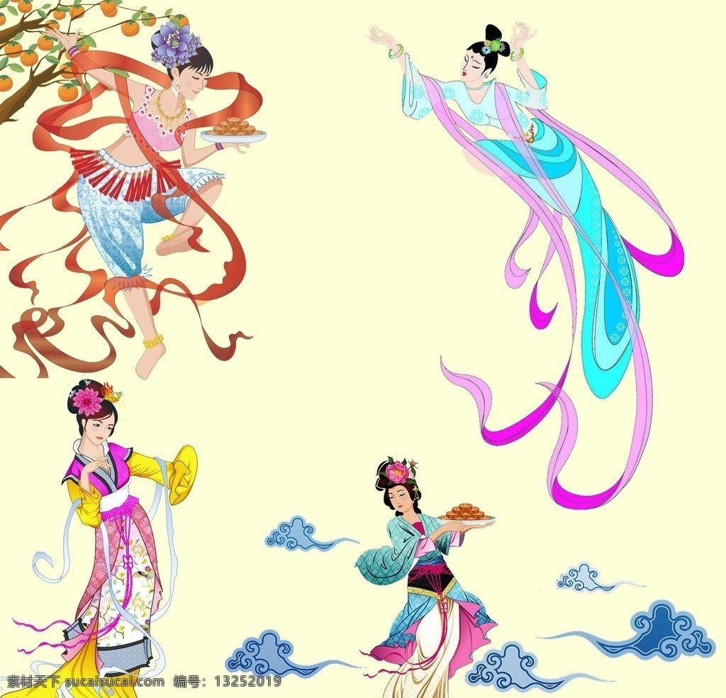 嫦娥 嫦娥奔月 嫦娥送月饼 嫦娥素材 美女图 古典美女 中秋 分层 源文件
