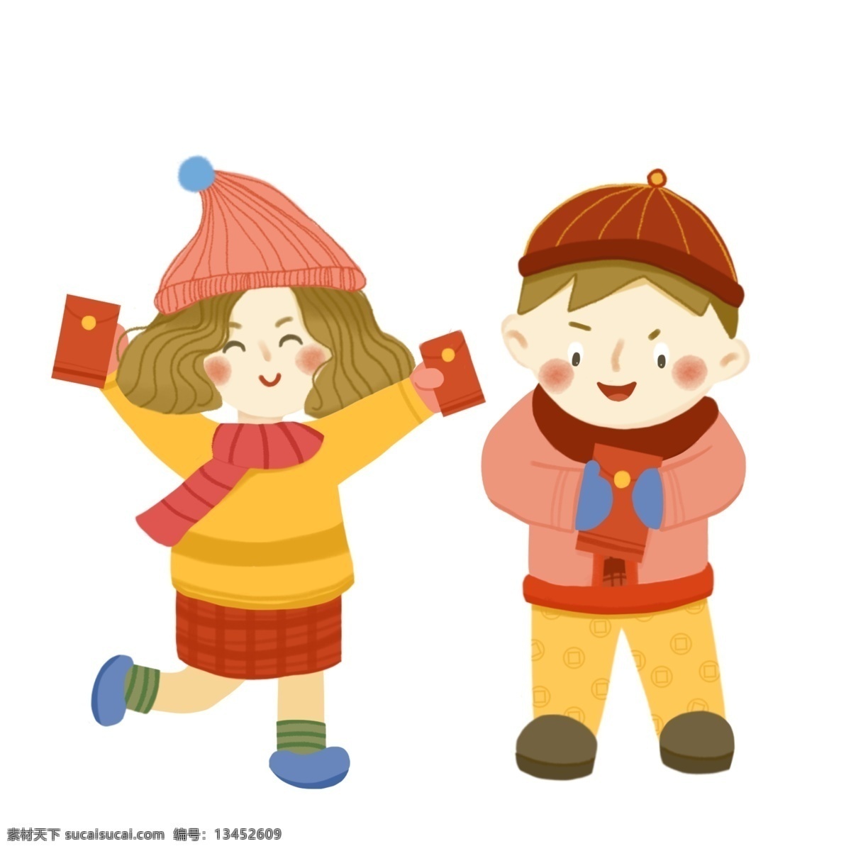 新年 2019 年 收到 红包 快乐 孩子 过年 春节 喜庆 装饰画 2019年 中国传统节日 开心 欢乐 男孩女孩系列 过节 卡通人物形象