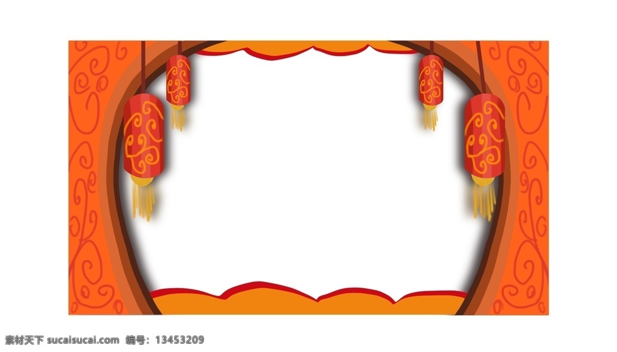 手绘 新年 祥云 边框 黄色的祥云 红色的灯笼 方形的边框 漂亮的边框 卡通边框 手绘新年边框