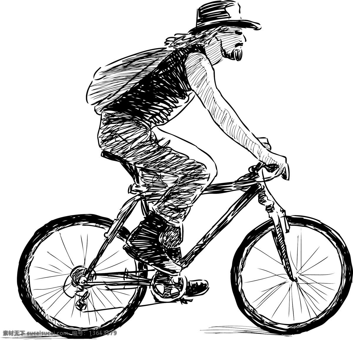 素描人物 运动 骑自行车 人物 素描 白色