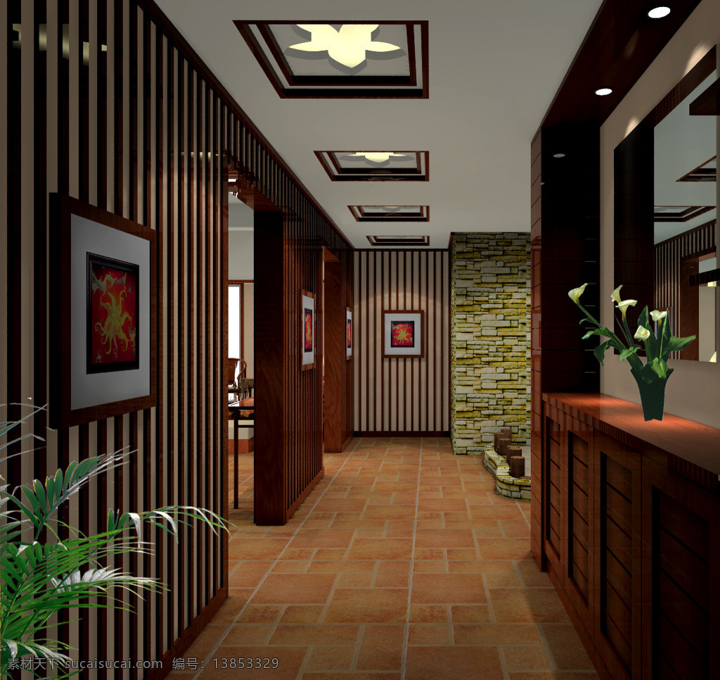 门厅 橱柜 吊顶 环境设计 美式风格 室内设计 玄关 条纹墙 家居装饰素材