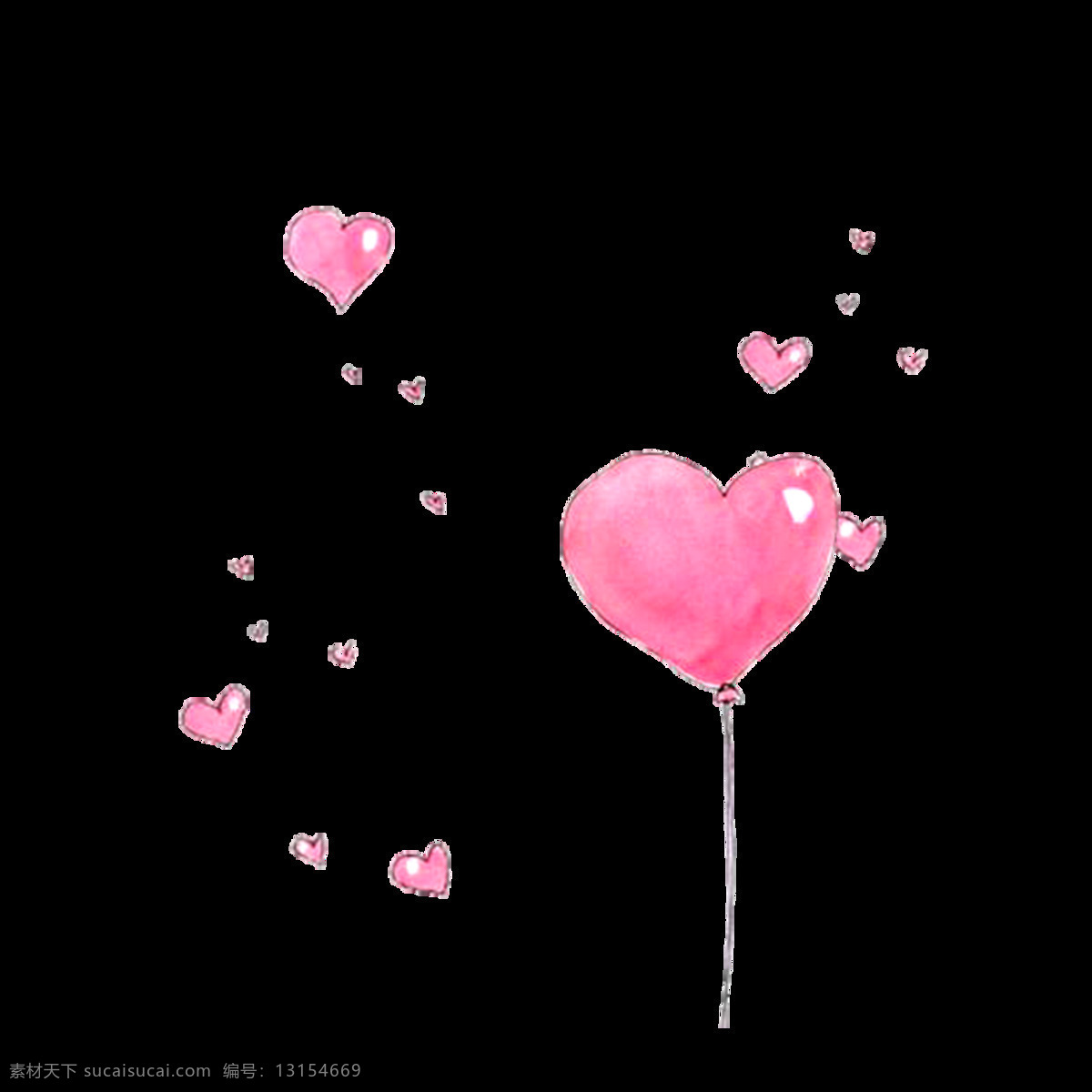 手绘 心形 气球 元素 浪漫 粉色心形 免抠 漂浮