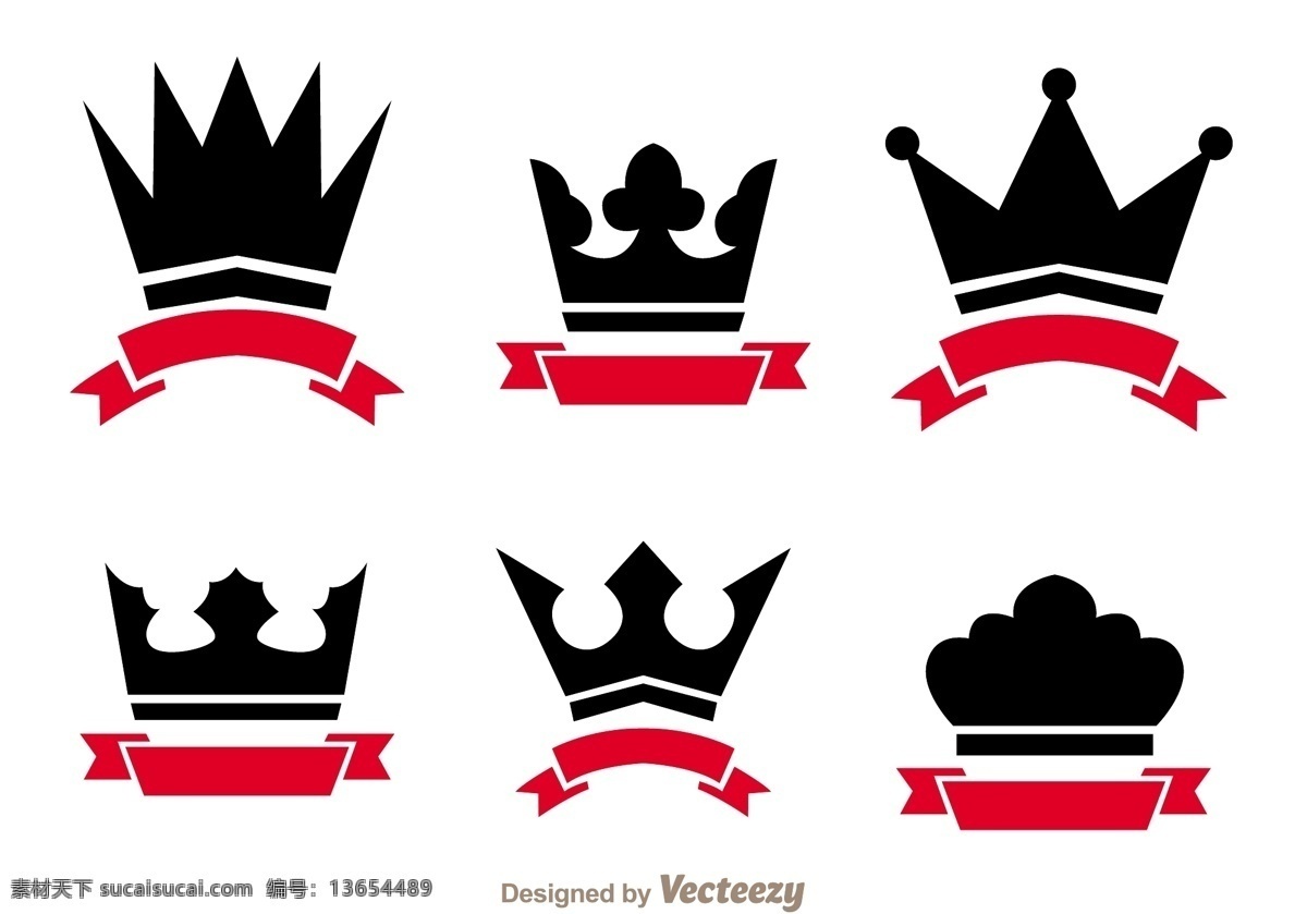 王冠设计图 矢量图 彩色 红色 白色