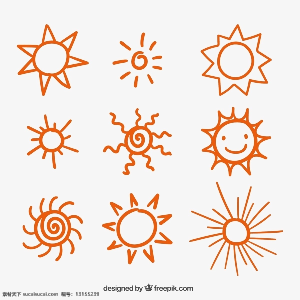 手绘太阳矢量 夏 太阳 简笔画 天气 晴 矢量图 ai格式 图标 标签 标志图标 其他图标