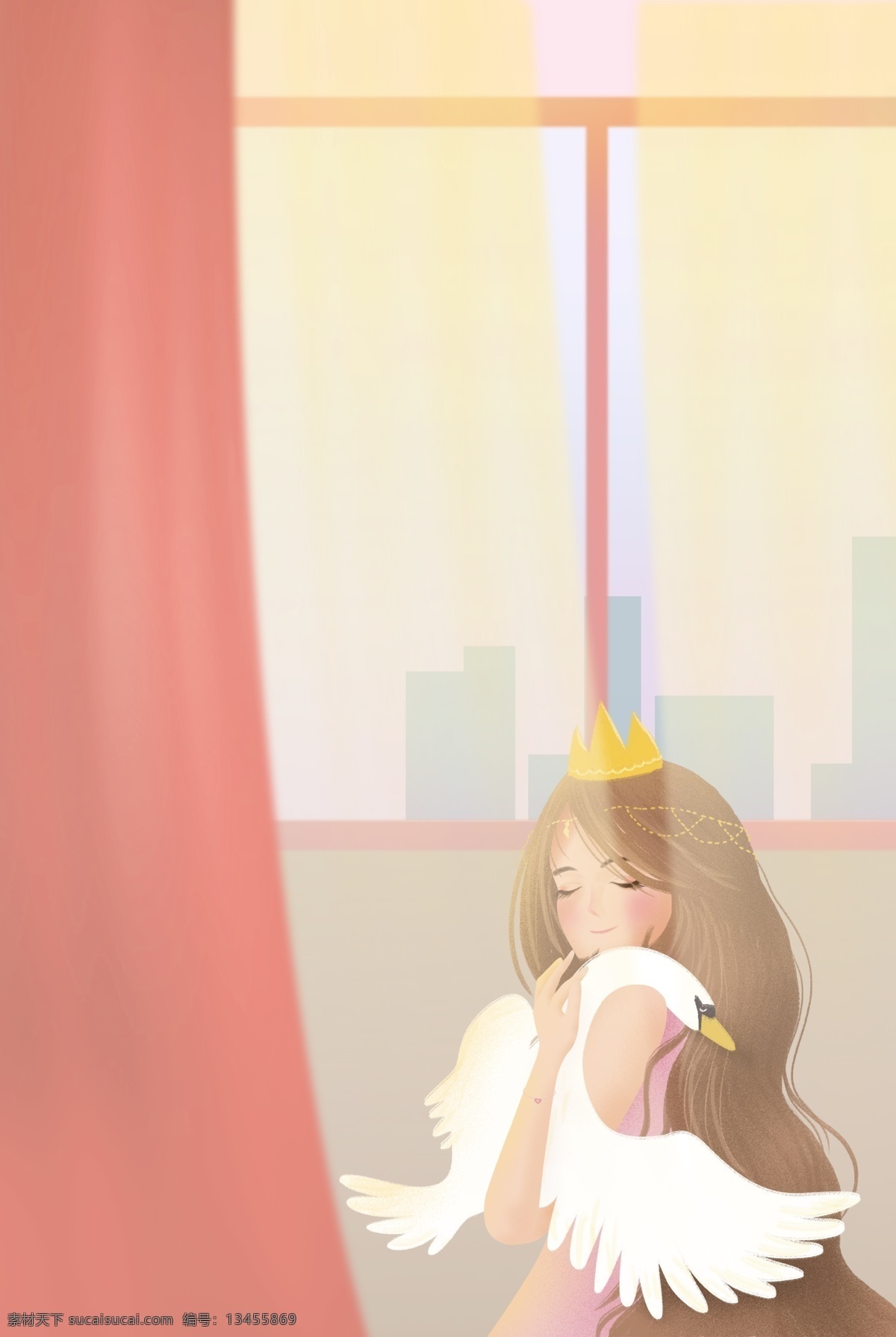 女生 节 天鹅 女王 清新 插画 海报 女神节 高贵 女孩 人物 护肤品 插画风 促销海报