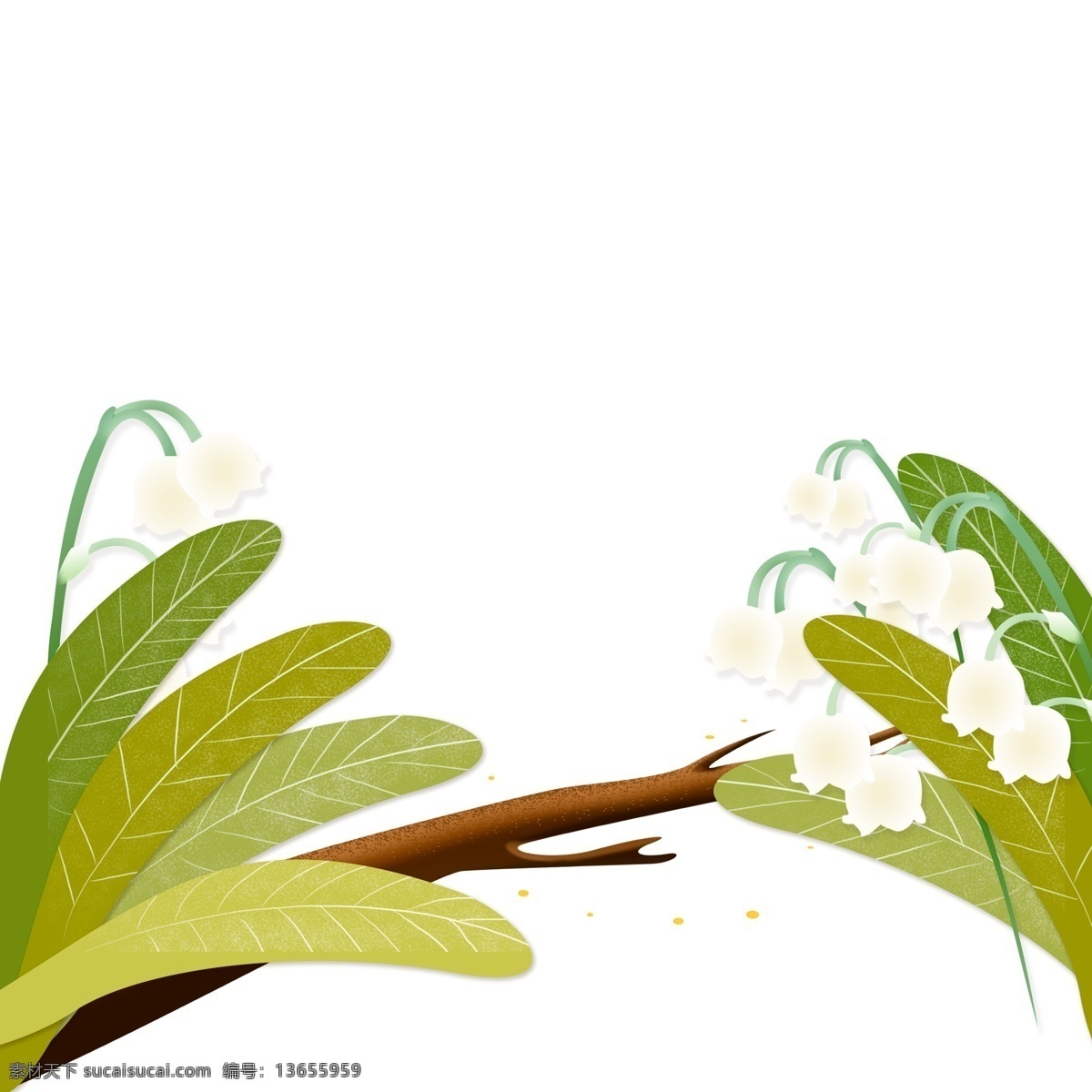 手绘 白色 花朵 树叶 商用 元素 卡通 清新 植物 插画设计